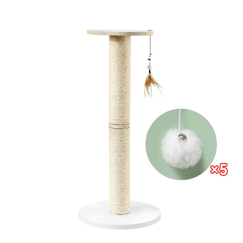 Solid Wood Cat Scratcher Post with Non-Skid Base | 85cm Tall Natural Sisal Scratching Column | Space-Saving Cat Furniture for All Breeds